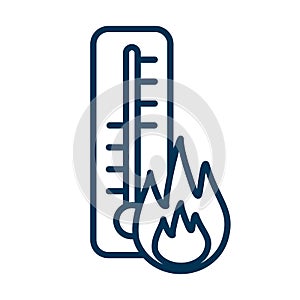 Thermometer temperature measure with flame line style vector illustration design. Tool with fire. Editable stroke