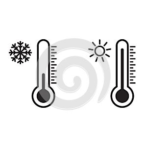 Thermometer vector icon set. Hot and cold weather