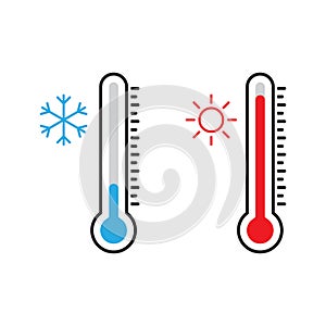 Thermometer vector icon set. Hot and cold weather