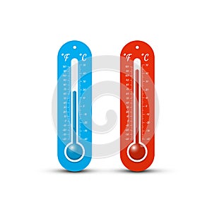Thermometer vector icons - cold and hot temperature thermometers set