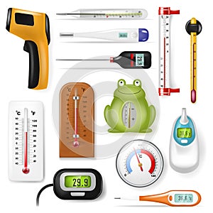 Thermometer vector tempering measurement celsius fahrenheit scale cold hot degree weather illustration set of