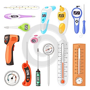 Thermometer vector tempering measurement celsius fahrenheit scale cold hot weather illustration set of tempered