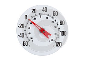 Thermometer at zero degrees Fahrenheit isolated for your winter or cold message photo