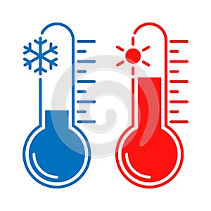 Thermometers with high and low temperatures graphic icons