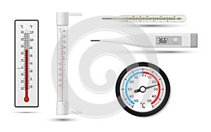 Thermometers set realistic vector illustration. Tools for determining temperature