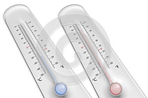 Thermometers on white background