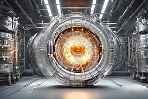 Thermonuclear fusion reactor as a source of cheap energy, Tokamak - complicated technological device background photo