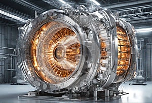 Thermonuclear fusion reactor as a source of cheap energy, Tokamak - complicated technological device background photo