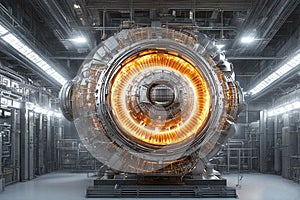 Thermonuclear fusion reactor as a source of cheap energy, Tokamak - complicated technological device background photo