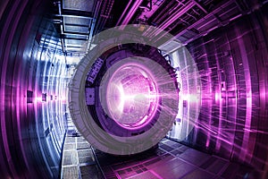 Thermonuclear fusion reactor, Tokamak - complicated technological device scientific background photo