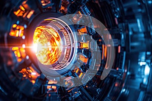 Thermonuclear fusion reactor, Tokamak - complicated technological device scientific background photo