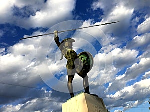 THERMOPYLAE, GREECE - DECEMBER 2017: Leonidas statue at the Memorial to the 300 spartans, Thermopylae, Pthiotis, Greece.