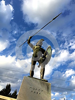 THERMOPYLAE, GREECE - DECEMBER 2017: Leonidas statue at the Memorial to the 300 spartans, Thermopylae, Pthiotis, Greece.