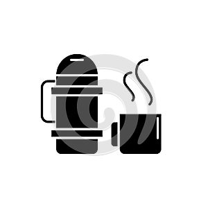 Thermos and mug black icon, vector sign on isolated background. Thermos and mug concept symbol, illustration