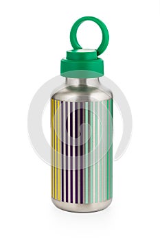 Thermos stainless, thermo sport bootle, canteen bottle isolated object on white background photo