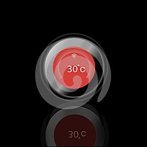 Thermostat in red colour with shadow and black background