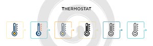 Thermostat vector icon in 6 different modern styles. Black, two colored thermostat icons designed in filled, outline, line and