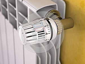 Thermostatic radiator valve close up. Temperature control and consumption saving