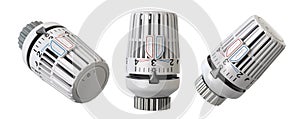 Thermostatic radiator valve for heating  on white. Temperature control and energy saving