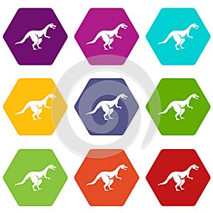 Theropod dinosaur icon set color hexahedron photo