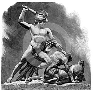 Theseus defeats the centaur.