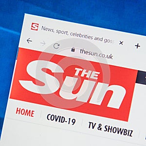 Thesun.co.uk Web Site. Selective focus.