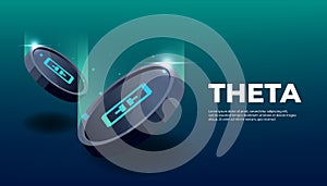 Theta Token banner. THETA coin cryptocurrency concept banner background