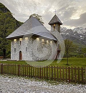 Theth, Albania, May 12, 2022 - small stone church