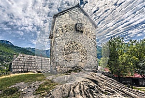 Theth mountain village with Revenge Tower, Albania