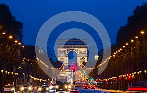 TheTriumphal arch and Champs Elysees avenue,Paris.