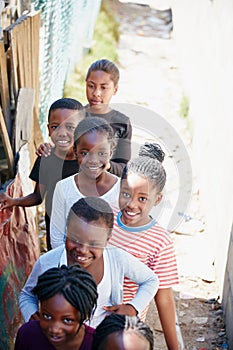 Theyre our hope for tomorrow. Cropped portrait of a group of kids at a community outreach event.