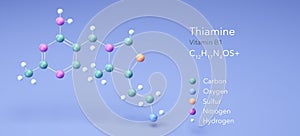 thiamine, vitamin b1, molecular structures, 3d model, Structural Chemical Formula and Atoms with Color Coding