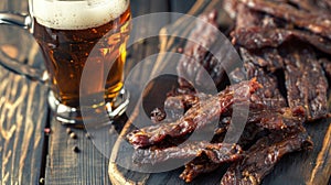Thick beef jerky and beer
