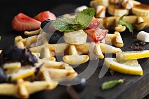 Thick belgium waffles with different toppings