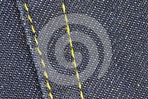 Thick blue stitched jeans fabric photo