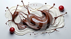 Thick Chocolate Sauce Splash on White Blurry Background
