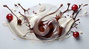 Thick Chocolate Sauce Splash on White Blurry Background