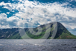 Thick clouds over the mountains of the West brook pond, Gros Morne National Park, Newfoundland