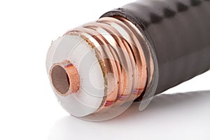 Thick coaxial cable on white