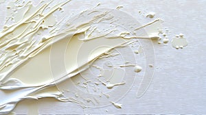Creamy white paint splatter abstract texture on white background fine art