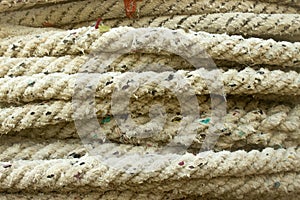 Thick and crooked ropes to tie ships at sea. The rope must be strong so that it does not break in the middle of the sea.