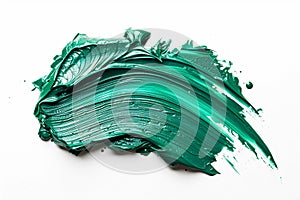 Thick dark green acrylic oil paint brush stroke on white background