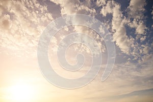 Thick fluffy sunset clouds. Background