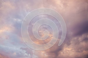 Thick fluffy sunset clouds. Background