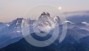 Thick fog on the mountain pass Goulet. Caucasus mountains photo