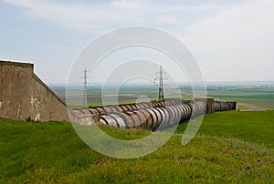 Thick irrigation tubes over the hills photo