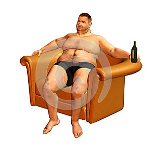 A thick man sitting in the armchair