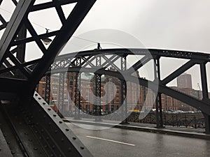 Thick metal one lane bridge in idustrial style in the United Kingdom photo