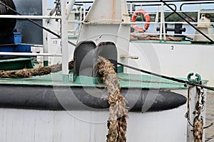 Thick mooring line on a car ferry
