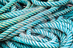 Thick mooring rope in a pile.